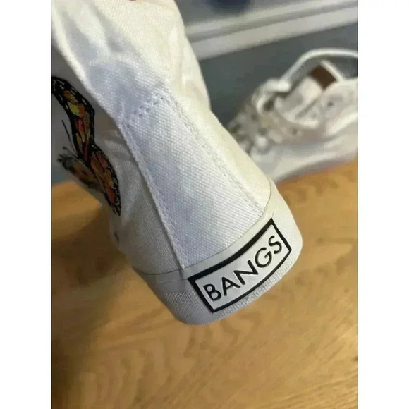 BANGS White High Top Unisex Tennis Shoes Women's 8.5 Butterfly Flowers - Picture 6 of 11